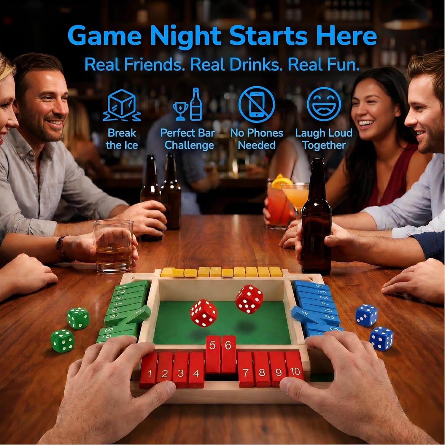 Shut The Box Game, Wooden Number Flip Board Dice Tabletop Toys for 2-4 Player, Math Educational Learning Tools for Kids and Adults, Classic Pub Family Game Night Party Activity, Camping - Image 9