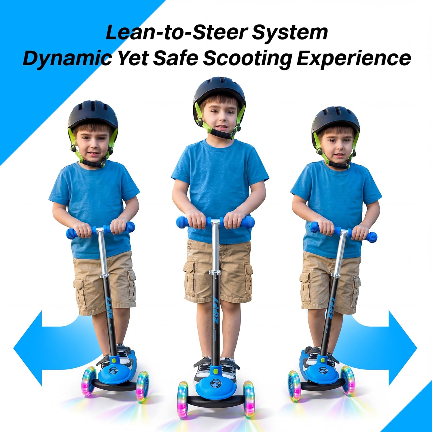 JOVA ZIFFY Multicolor 3 Wheel Scooter for Kids 3-5, Toddler Kick Scooters with LED Light-Up Wheels for Boys and Girls, 5 Adjustable Height and Lean-to-Steer Design, Support up to 110 lbs - Image 3