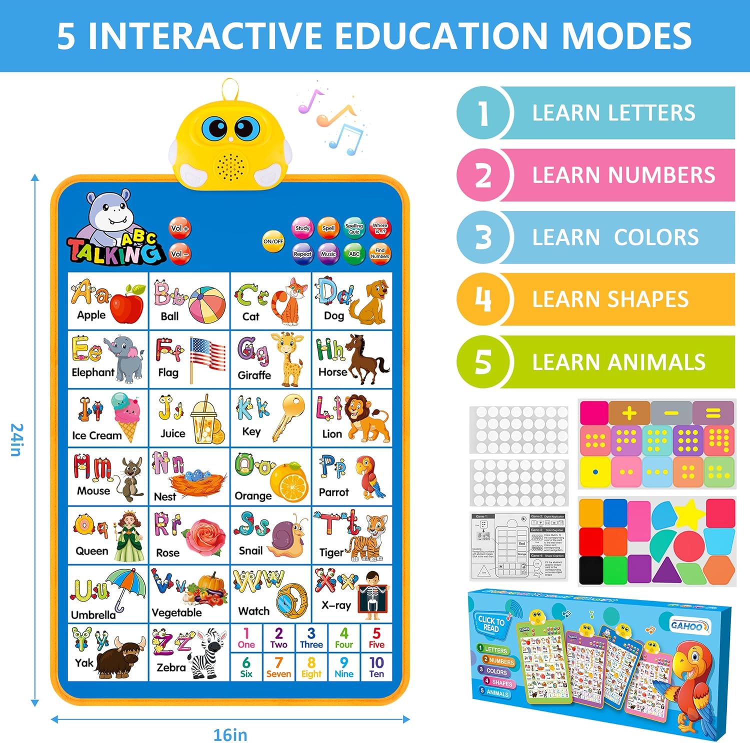Electronic Alphabet Wall Chart, Talking ABC, 123s, Music Poster, Kids Learning Toys for Toddlers 1-3, Interactive Educational Toddler Toy, Birthday Gifts for Age 1 2 3 4 5 Year Old Boys Girls - Blue - Image 5