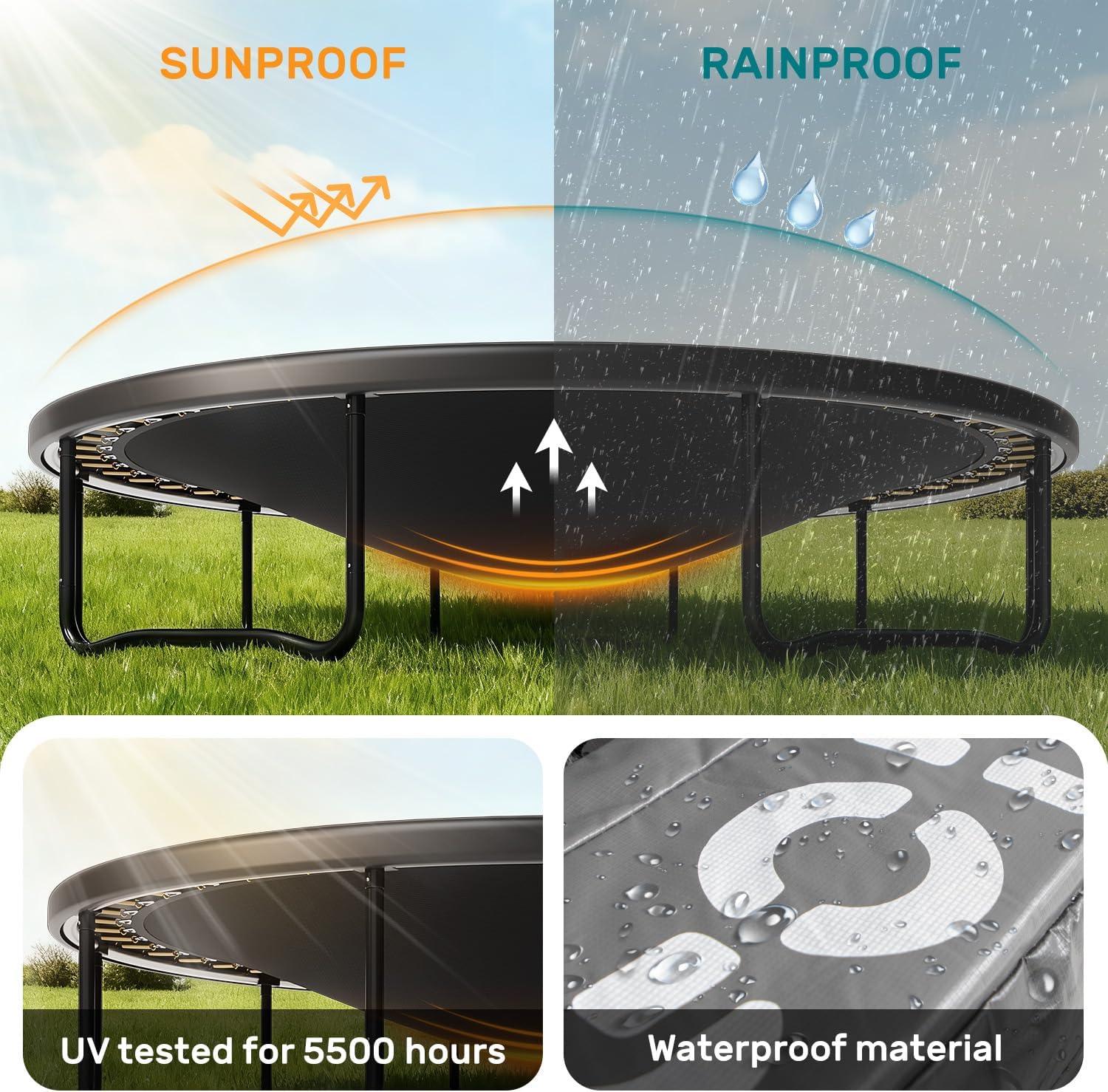 10FT 12FT 14FT 16FTOutdoor Recreational Trampoline with Enclosure Net, Bolt-Free Design Yard Trampoline with Wide Ladder and AntiRust Coating, 2 in 1 Connector for Kids Adults, ASTM Approval - Image 9