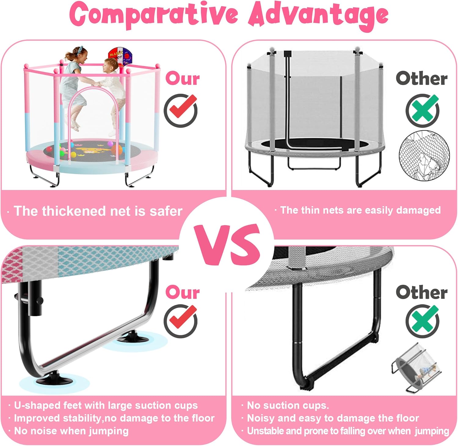 VGMiu 60" Trampoline for Kids, 5 FT Indoor & Outdoor Toddler Baby Trampoline with Basketball Hoop, Safety Enclosure, Birthday Gifts for Kids, Gifts for Boy and Girl, Age 3-8 - Image 3
