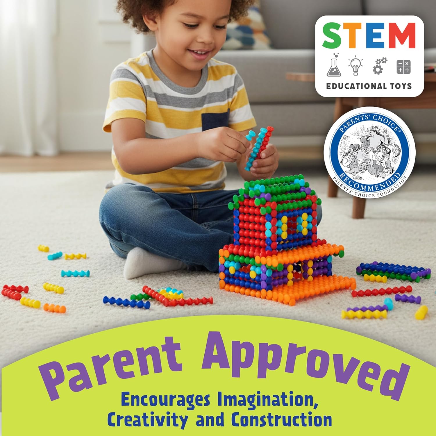 POPULAR PLAYTHINGS Playstix Construction Toy Set with Building Sticks for STEM and Classroom Use, for Kids Ages 4 and Up - 150 Piece Kit - Image 6