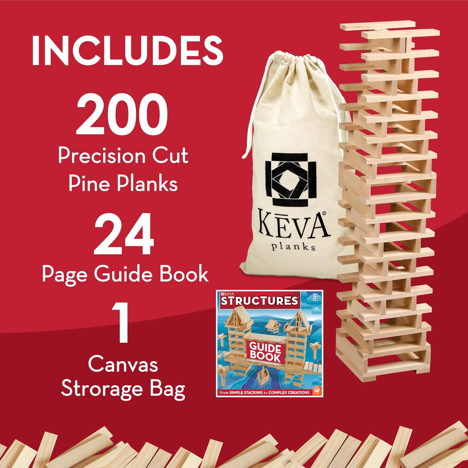 KEVA Structures 200 Wood Building Planks Set - Building Toy Includes 200 Wooden Blocks and Idea Book - Ages 5 and Up - Image 4