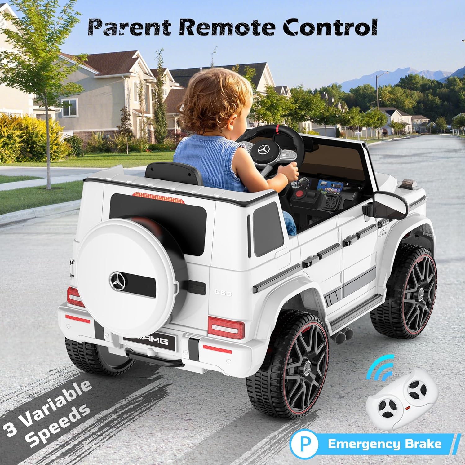 ANPABO Licensed Mercedes-Benz G63 Car for Kids, 12V Ride on Car w/Parent Remote Control, LED Headlights, Music Player & Horn, Soft Start, Low Battery Prompt, Kids Electric Car, White - Image 3