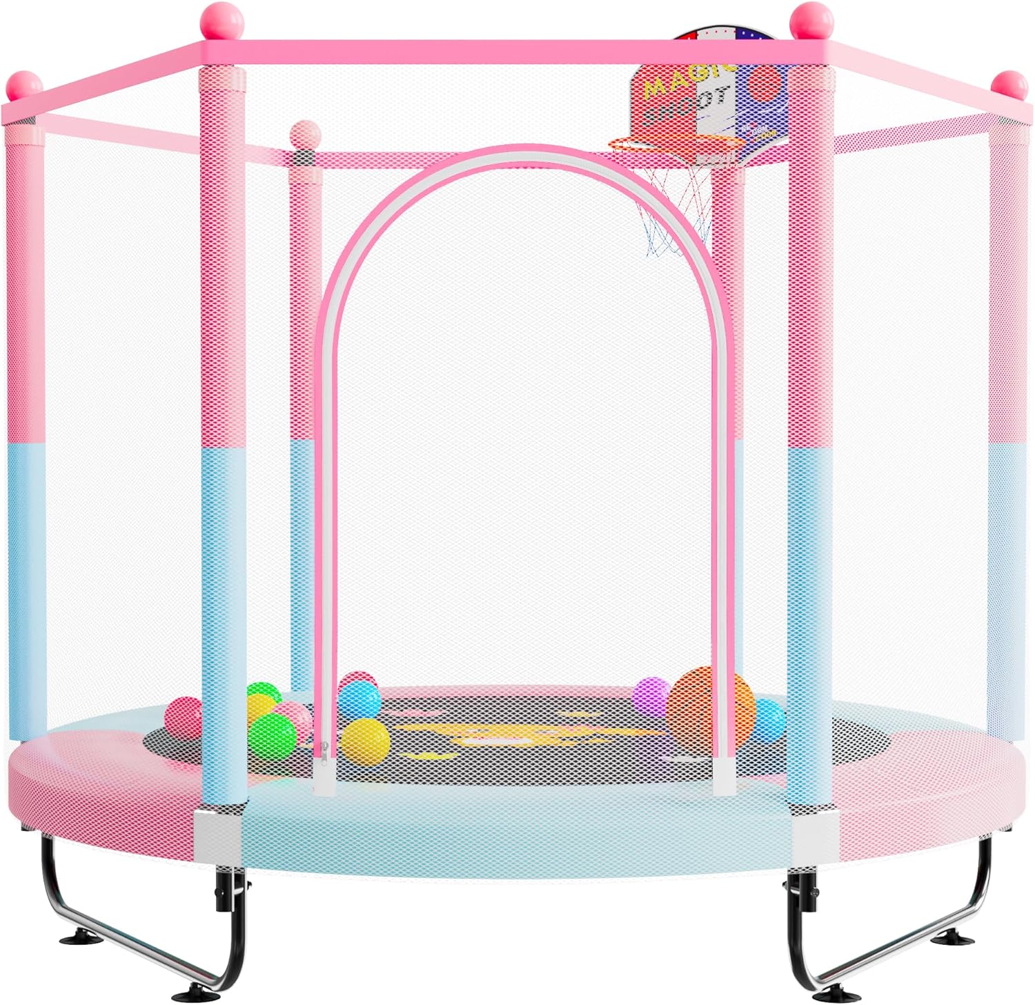 VGMiu 60" Trampoline for Kids, 5 FT Indoor & Outdoor Toddler Baby Trampoline with Basketball Hoop, Safety Enclosure, Birthday Gifts for Kids, Gifts for Boy and Girl, Age 3-8