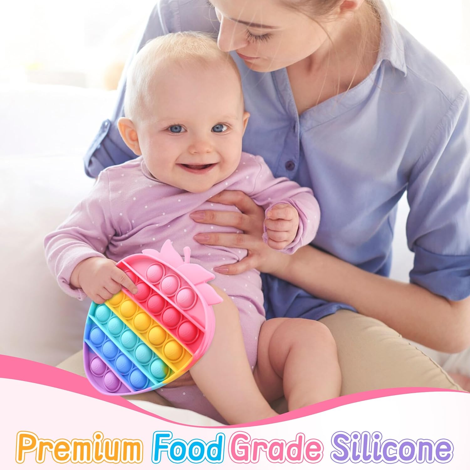 Bubble Fidget Sensory Toys,Cute Push Silicone Squeeze Toy for Autism Anxiety Stress Relief Small Strawberry Toddler Fidgets Party Travel Office Classroom Gifts for Kids Girl Boy Adults - Image 2