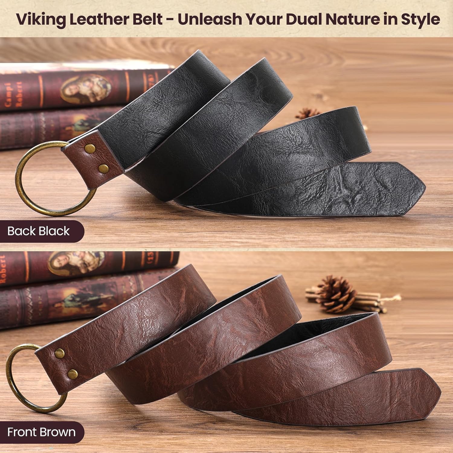 Berenlu 3 PCS Renaissance Accessories, Viking Belt, Medieval Vintage Belt Pouch & Leather Bracers for Halloween LARP Cosplay - Image 4