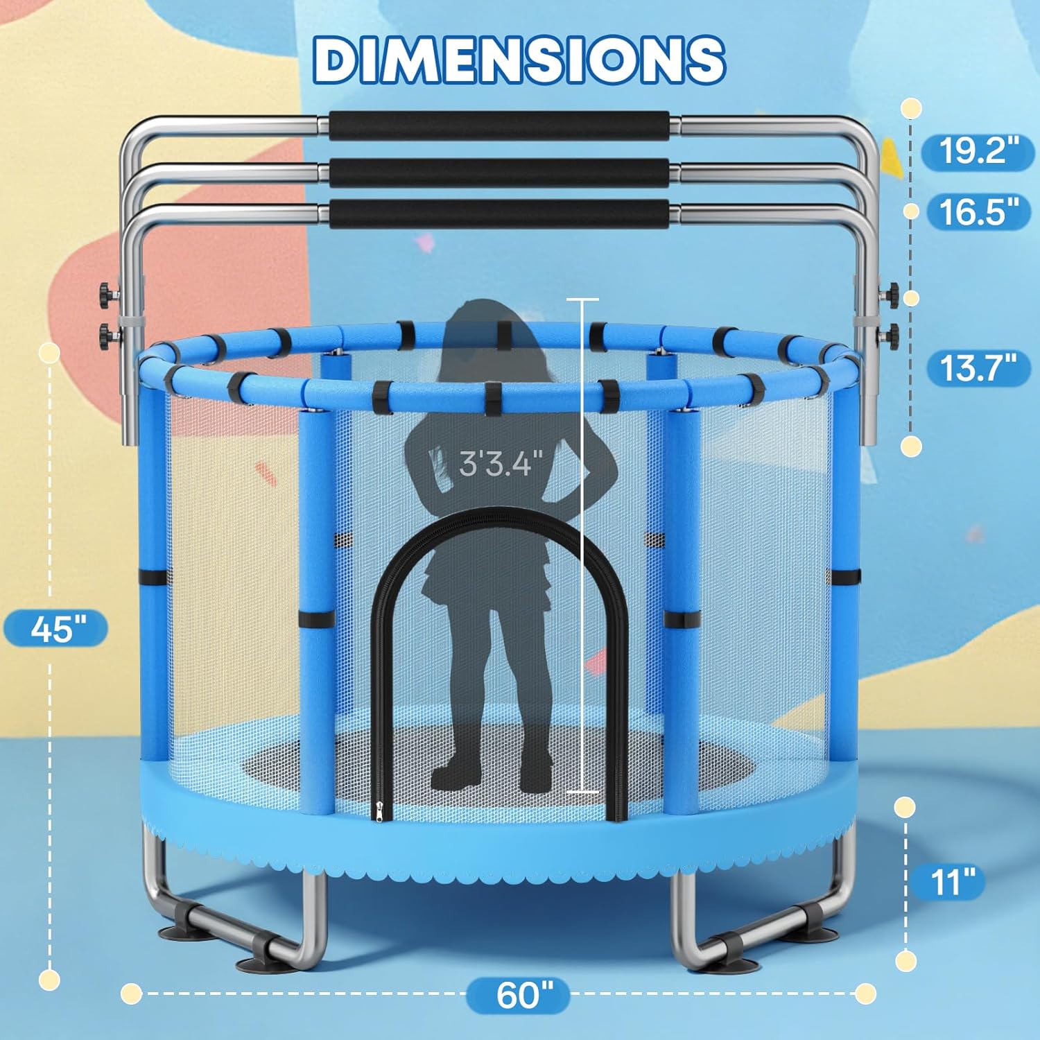 Toddler Trampoline for Kids, Trampoline with Net, Trampoline Indoor Outdoor playset with Adjustable Gymnastics Bar, 440lbs Kids Trampoline, Easy Assembly - Image 6