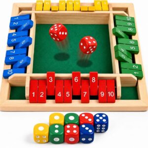Shut The Box Game, Wooden Number Flip Board Dice Tabletop Toys for 2-4 Player, Math Educational Learning Tools for Kids and Adults, Classic Pub Family Game Night Party Activity, Camping