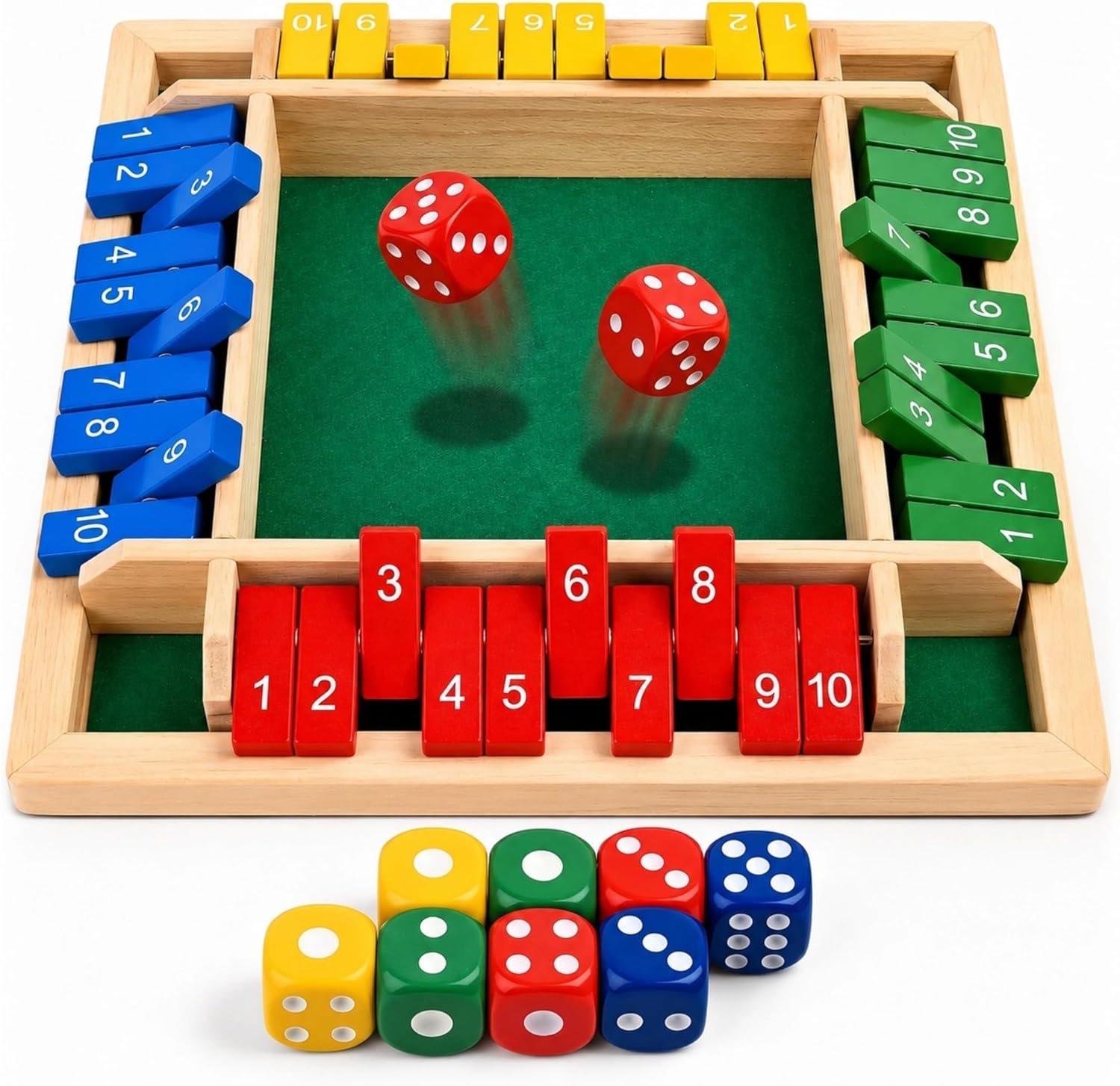 Shut The Box Game, Wooden Number Flip Board Dice Tabletop Toys for 2-4 Player, Math Educational Learning Tools for Kids and Adults, Classic Pub Family Game Night Party Activity, Camping
