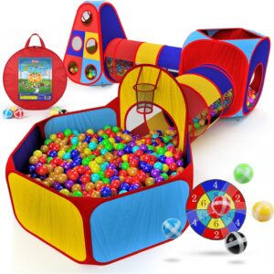 Playz 5pc Kids’ Play Tents & Tunnels – Ball Pit for Toddlers, Basketball Hoop, Crawling Tubes, Pop-Up Playhouses, Baby Obstacle Course for Indoor or Outdoor Use
