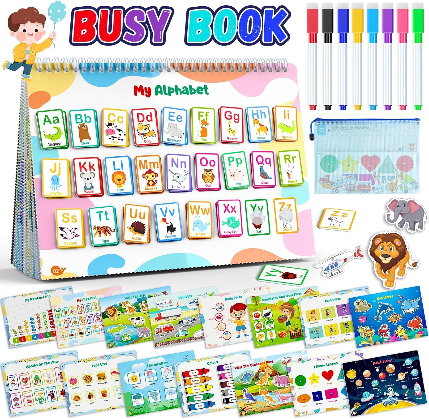 Busy Book for Toddlers 3+, Preschool Learning Activities with 30 Themes Prek Preschool Workbooks, Montessori Educational Learning Toys for Autism Sensory Travel toys,Back to School,Birthday Gifts