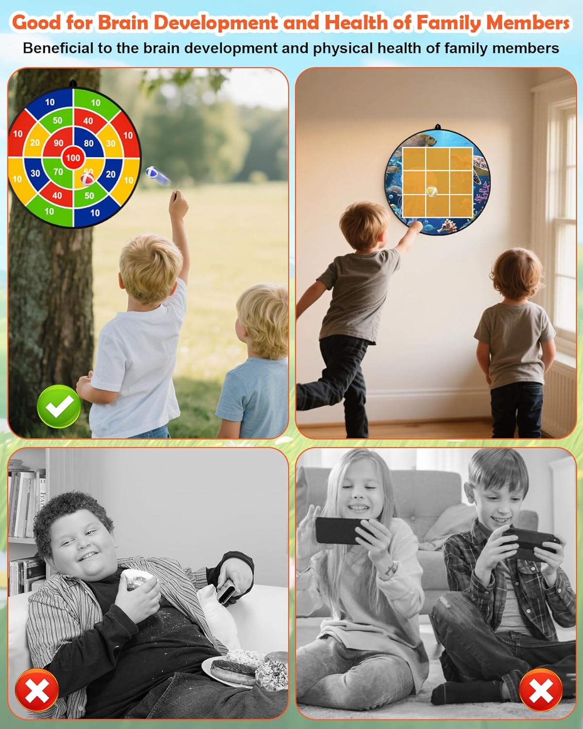 Carnival Games Set, Giant Tic Tac Toe Games, 4.5ft x 4.5ft Double-Sided, 26" Dart Board with Sticky Balls, Soft Plastic Cones Ring Toss Game Set for Kids Adults Family Outdoor Lawn Yard Birthday Party - Image 7