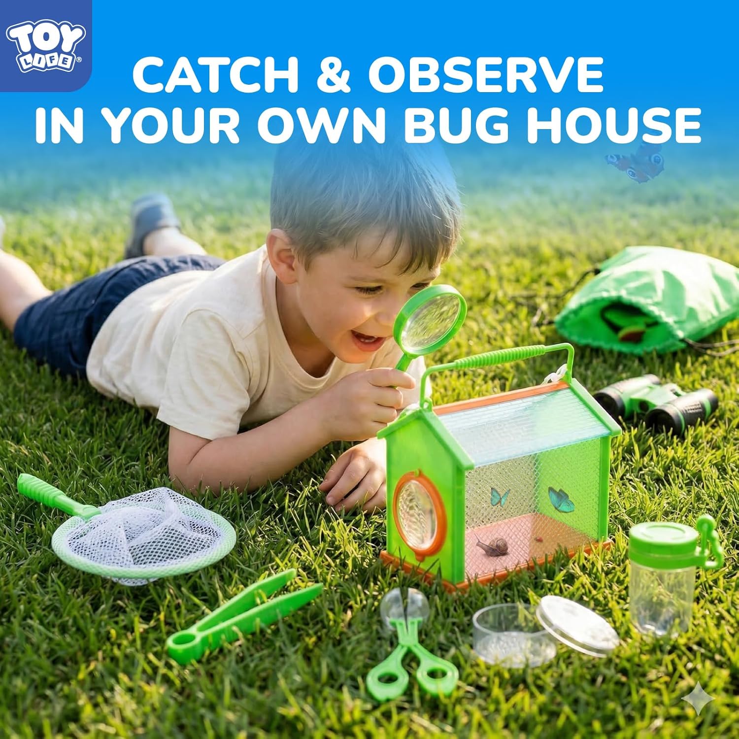 TOY Life Bug Catcher for Kids, Bug Catching Kit Kids Explorer Kit with Bug Net, Catching Tool, Tweezers, Magnifying Glass, Binoculars, Insect Catcher, Educational Outdoor Toys Kid Adventure Set - Image 6