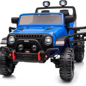 Hikiddo 2 Seater Ride on Car Truck, 12V Kids Electric Ride on Toy for Big Kids Age 3-8 w/Remote Control- Blue