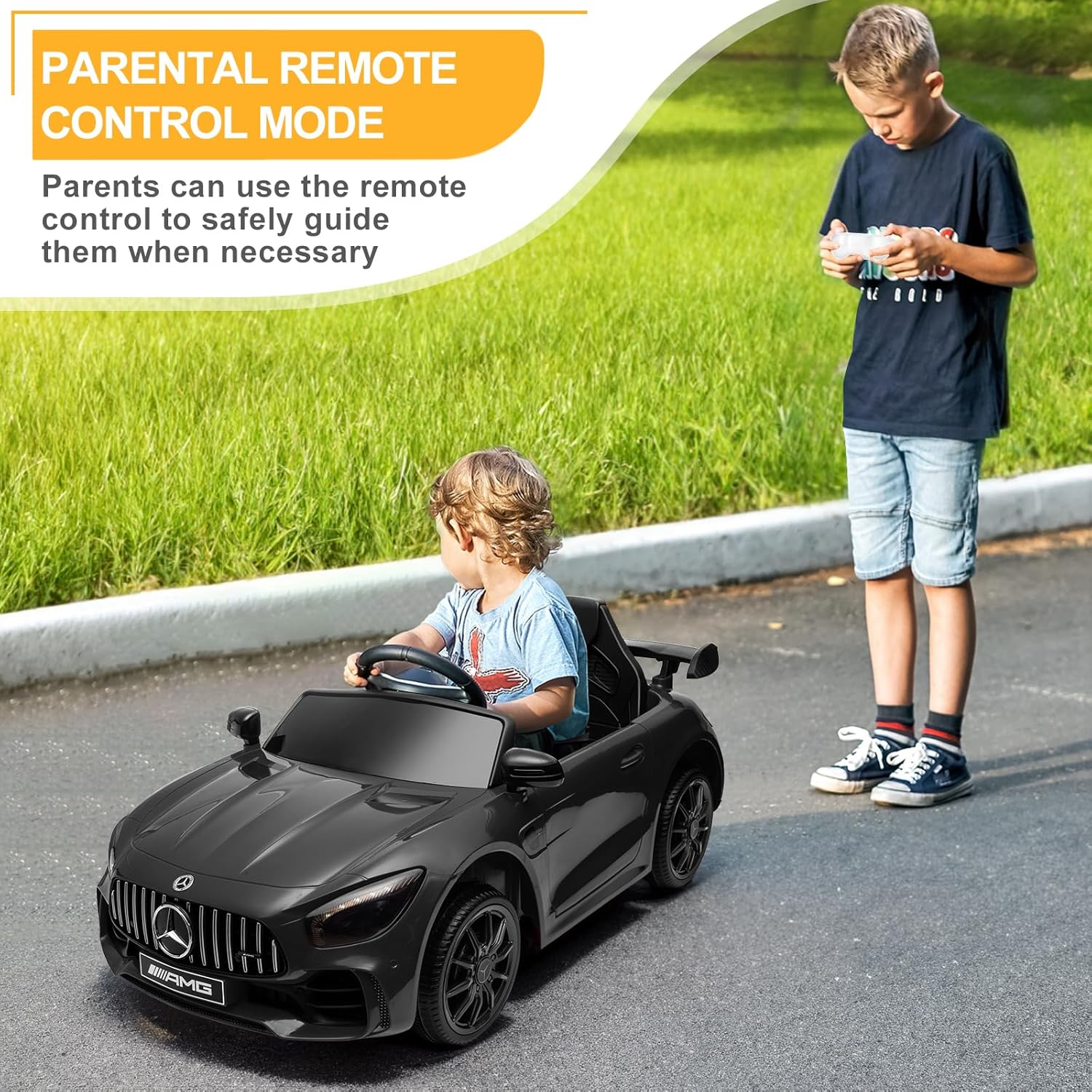 Winado 12V Ride on Car, Licensed Mercedes Benz AMG GTR Battery Powered Electric Vehicle, w/Parent Remote, Wider Seat, LED Lights, Openable Doors, MP3 Player, Smooth Start, 3 Speeds - Black - Image 4