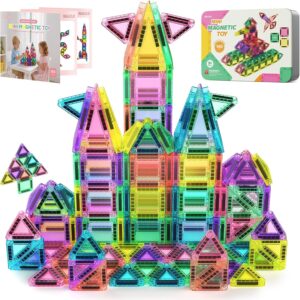 BAIJLE 140PCS Mini Magnetic Tiles, Portable Magnetic Toys Travel Set with Iron Case for Kids Ages 4-8,Creativity Boosting Building Toys Set,Toddler Puzzle Birthday Gift Toys for Boys and Girls Ages 3+