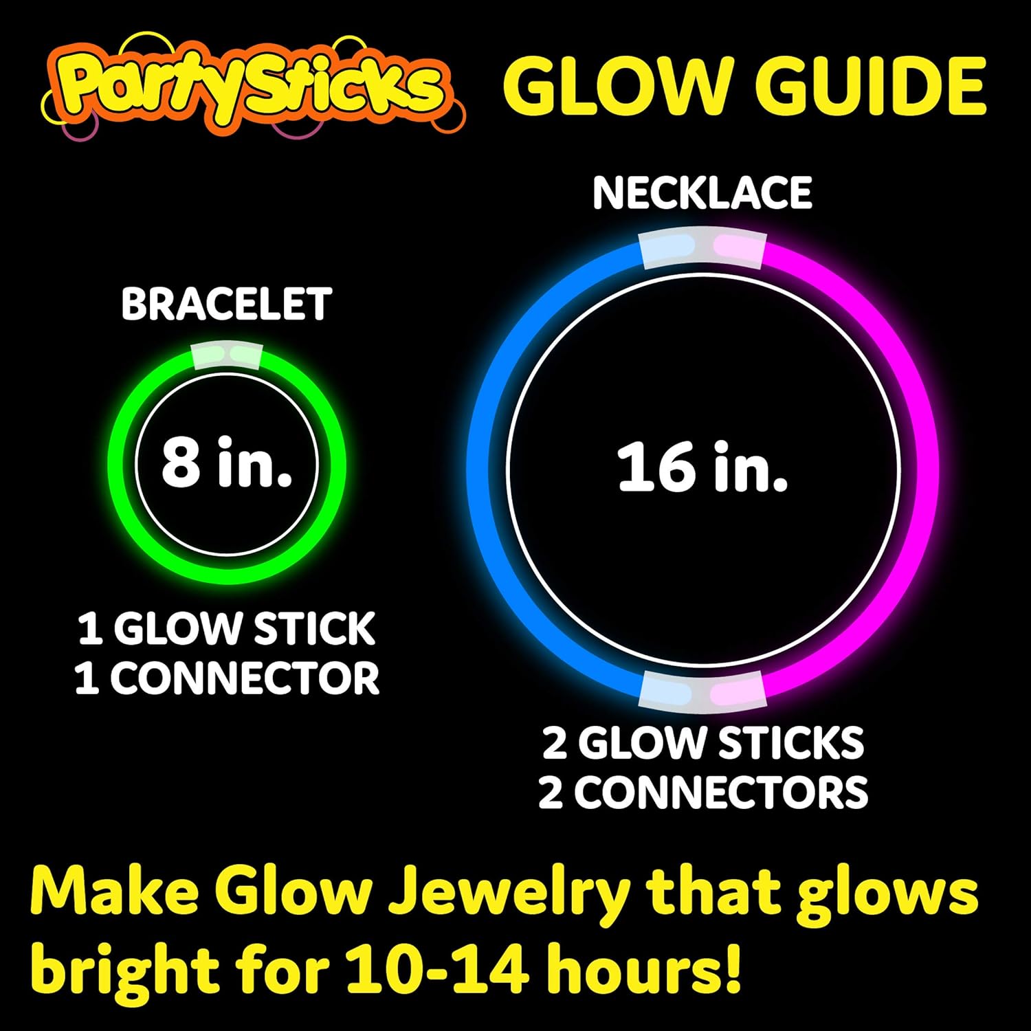 PartySticks Glow Sticks Party Supplies 100pk - 8 Inch Glow in the Dark Light Up Sticks Party Favors, Glow Party Decorations, Neon Party Glow Necklaces and Glow Bracelets with Connectors - Image 4