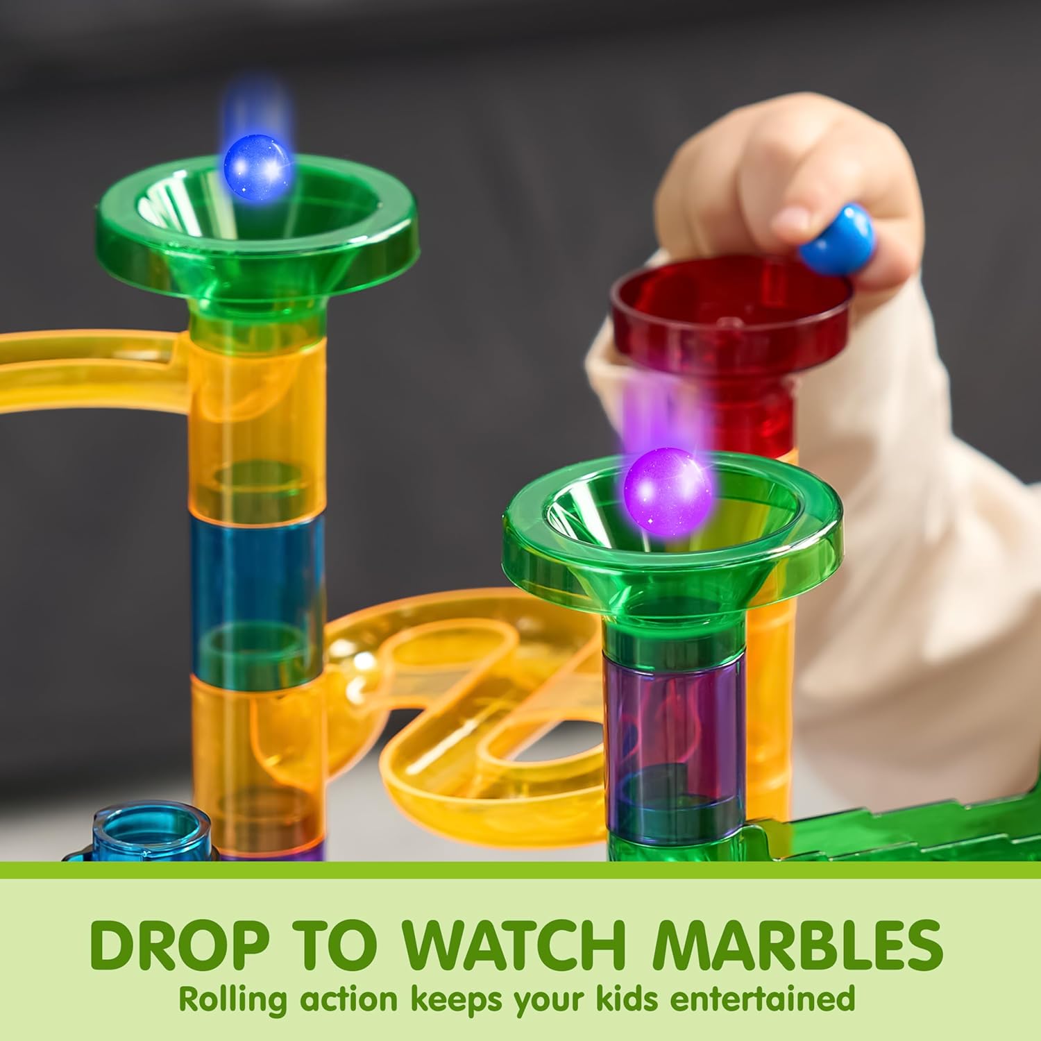 JOYIN 137Pcs Glowing Marble Run - Construction Building Blocks Toys with 15 Glow in The Dark Plastic Marbles, STEM Toy Presents for Boys and Girls, Birthday Gifts, Easter Basket Stuffers - Image 3