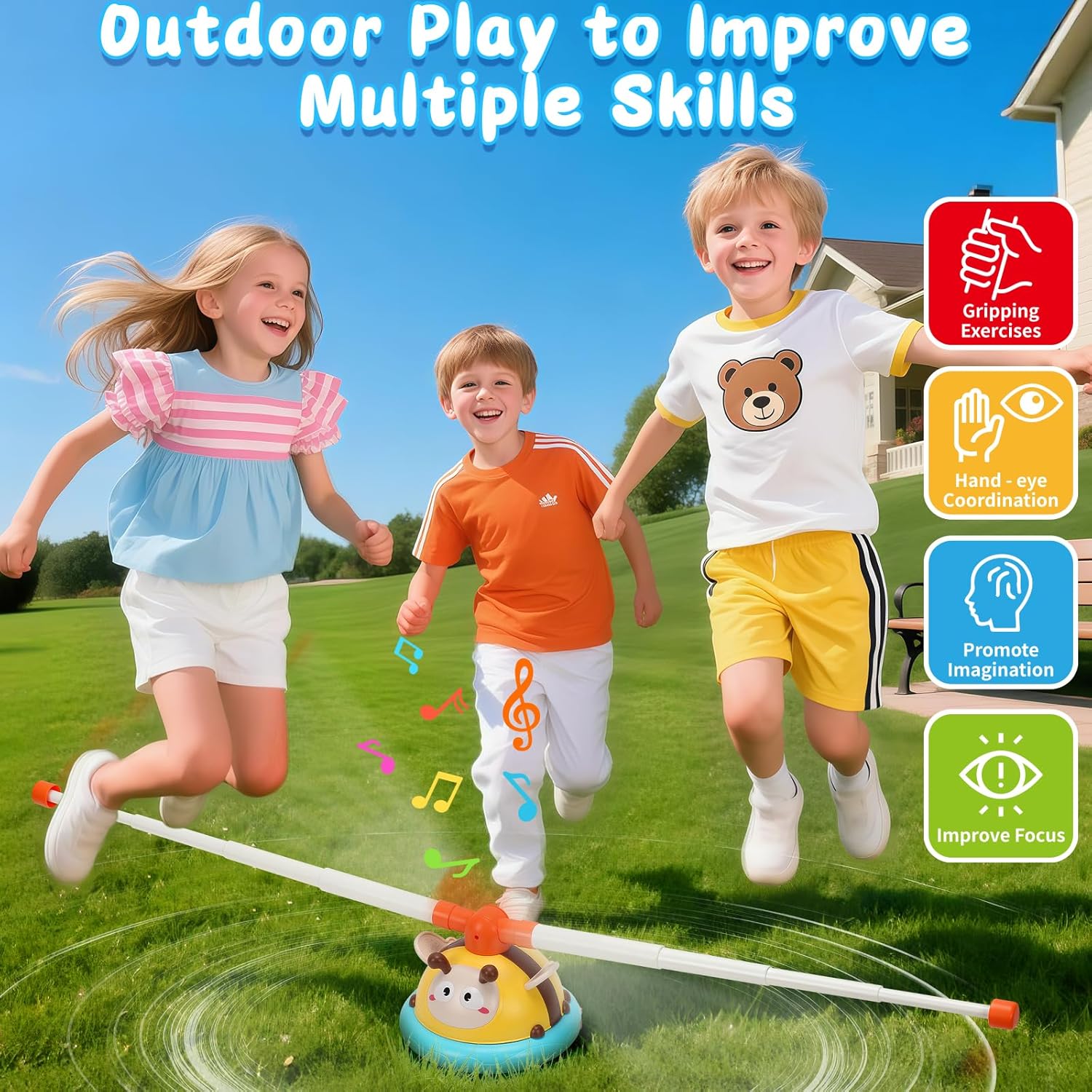 Outdoor Toys for Kids 4-8, 4-in-1 Musical Jump Toy, Toss Ring & Baseball Game, Indside Outside Active Play Sports Toy for Toddlers Ages 3-5, for Boys Girls 3 4 5 6 7 8 - Image 5