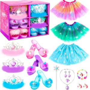 Princess Dress Up Shoes Set, Girls Dress Up Toys Toddler Jewelry Boutique Kit, 3 Themes of Unicorn Mermaid Ice Princess Costumes Set, Pretend Play Gifts for Little Girls Aged 3-6 Years Old