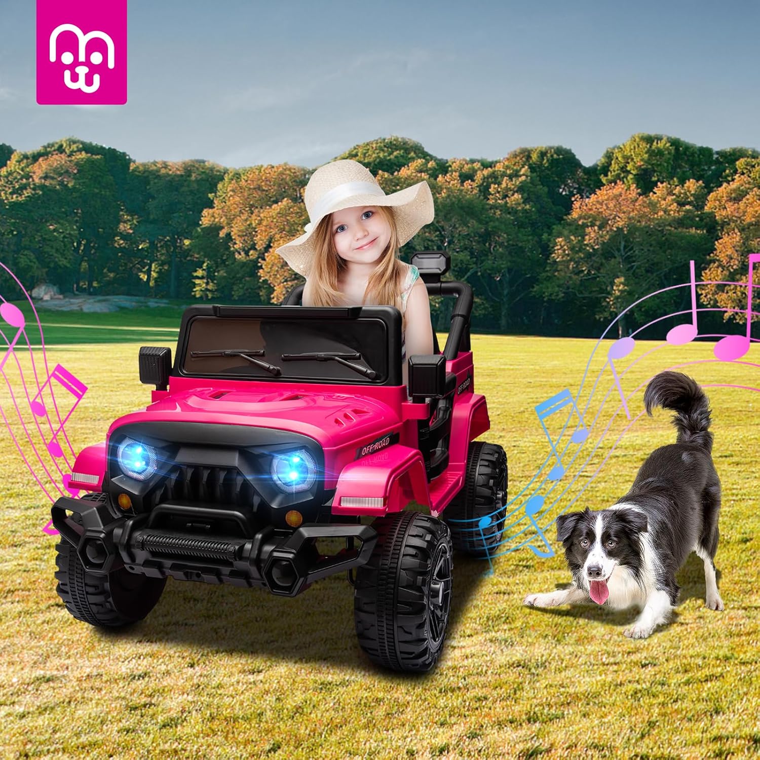 MINIATURE MOTORS 12V Kids Electric Ride on Truck Car Remote Control, Twin 35W Motors 3.5MPH Max Speed, Bluetooth Music Player, 4 Wheels Suspension LED Lights Safety Belt, Gift for Boys Girls-Hot Pink - Image 5