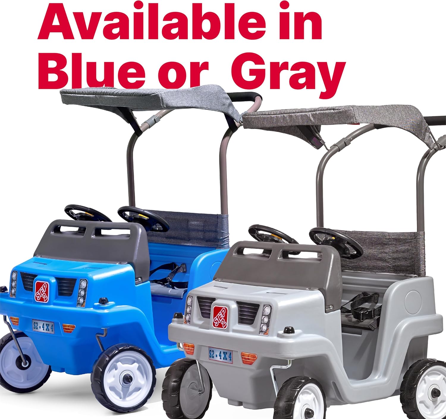 Step2 Side-by-Side Push Around SUV, 2-Seater Kids Push Car with Seat Belts, Dual Steering Wheels & Horns, Adjustable Canopy, Ages 18 months–5 years, Max 100 lbs., Durable Plastic, Blue - Image 7