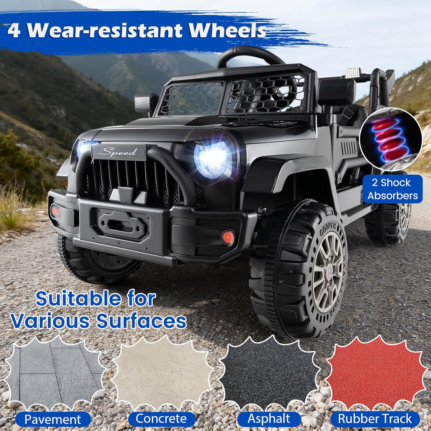 Costzon Ride on Car with Detachable Trailer, 12V Battery Powered Ride on Truck with Parent Remote Control, Light & Music, Electric Vehicle Kids Car Toy for Boys & Girls (Black) - Image 6