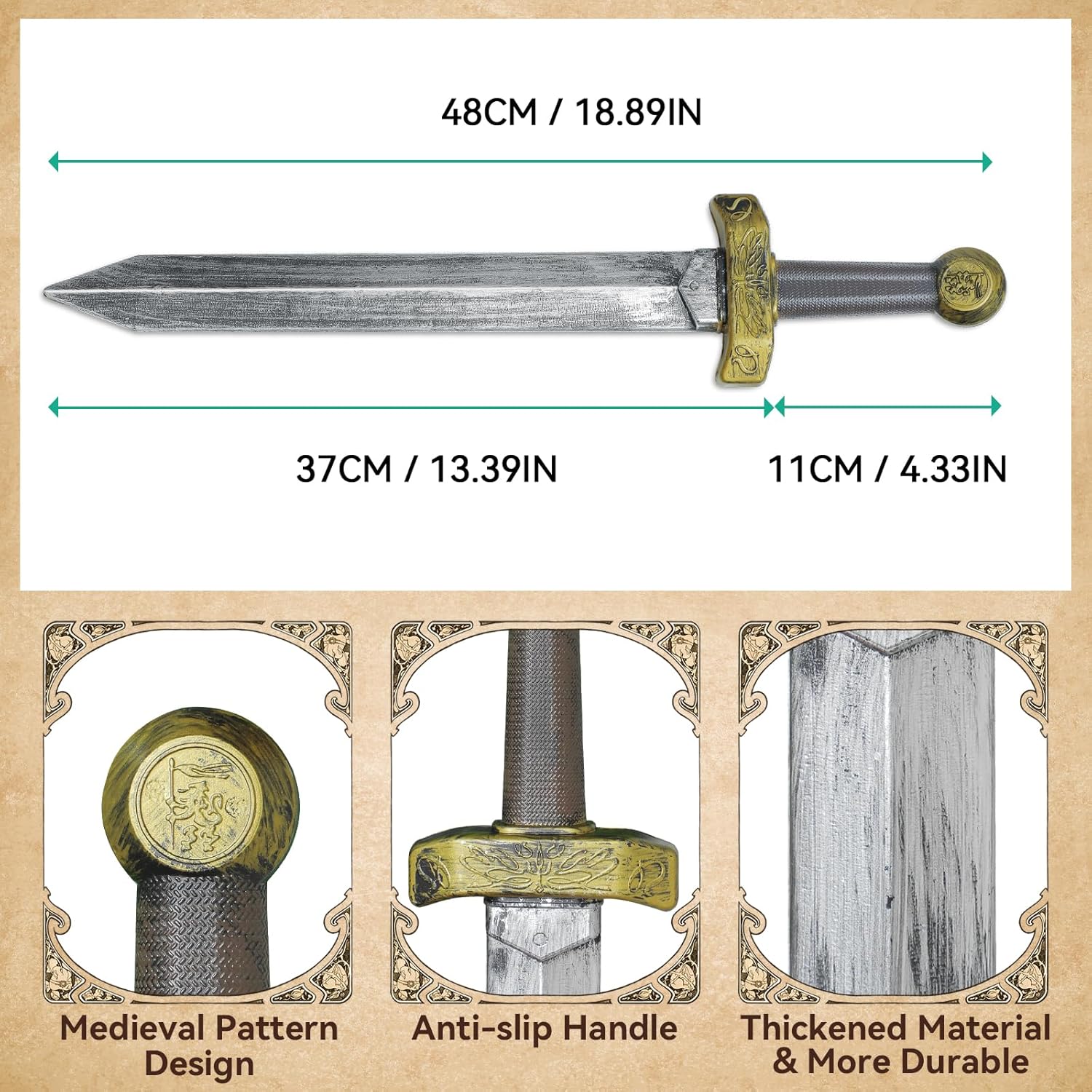 2pcs Toy Sword,18.9" Plastic Roman Sword for Kids Boys Role-Play Accessory,Medieval Knight Toy,Halloween Cosplay,Props Silver - Image 2