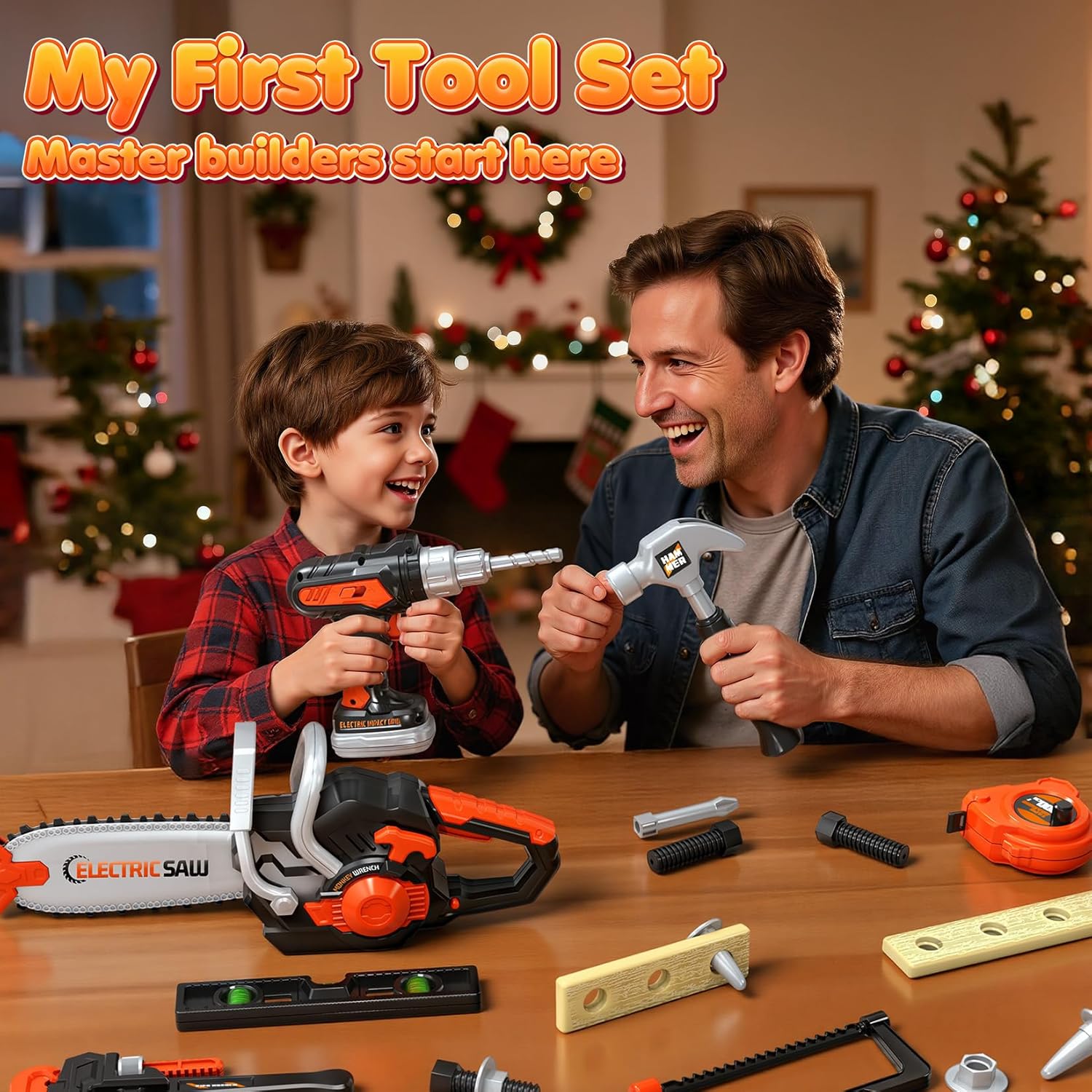 Kids Tool Set Toys, 56 Pcs Toddler Tool Set with Toy Chainsaw & Electronic Drill,Vest, Pretend Play Kids Construction Tools Toy for Toddler 3-5 Years Old Christmas Birthday Gifts - Image 8