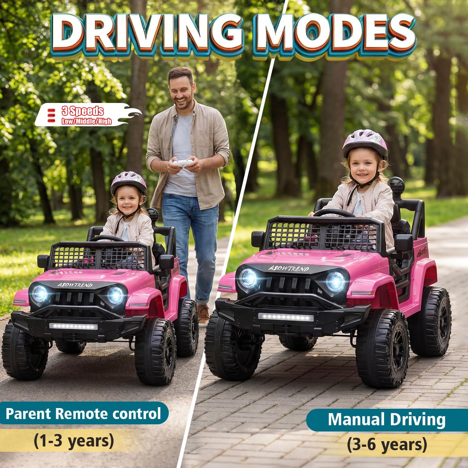 12V Jeep Style Pink Kids Ride On Car, Dual 35W Motor Electric Vehicle with Parent Remote Control, 2-Seater Suspension Toy Car, Bluetooth LED Light, Birthday Gift for 3-5 Year Girls - Image 2