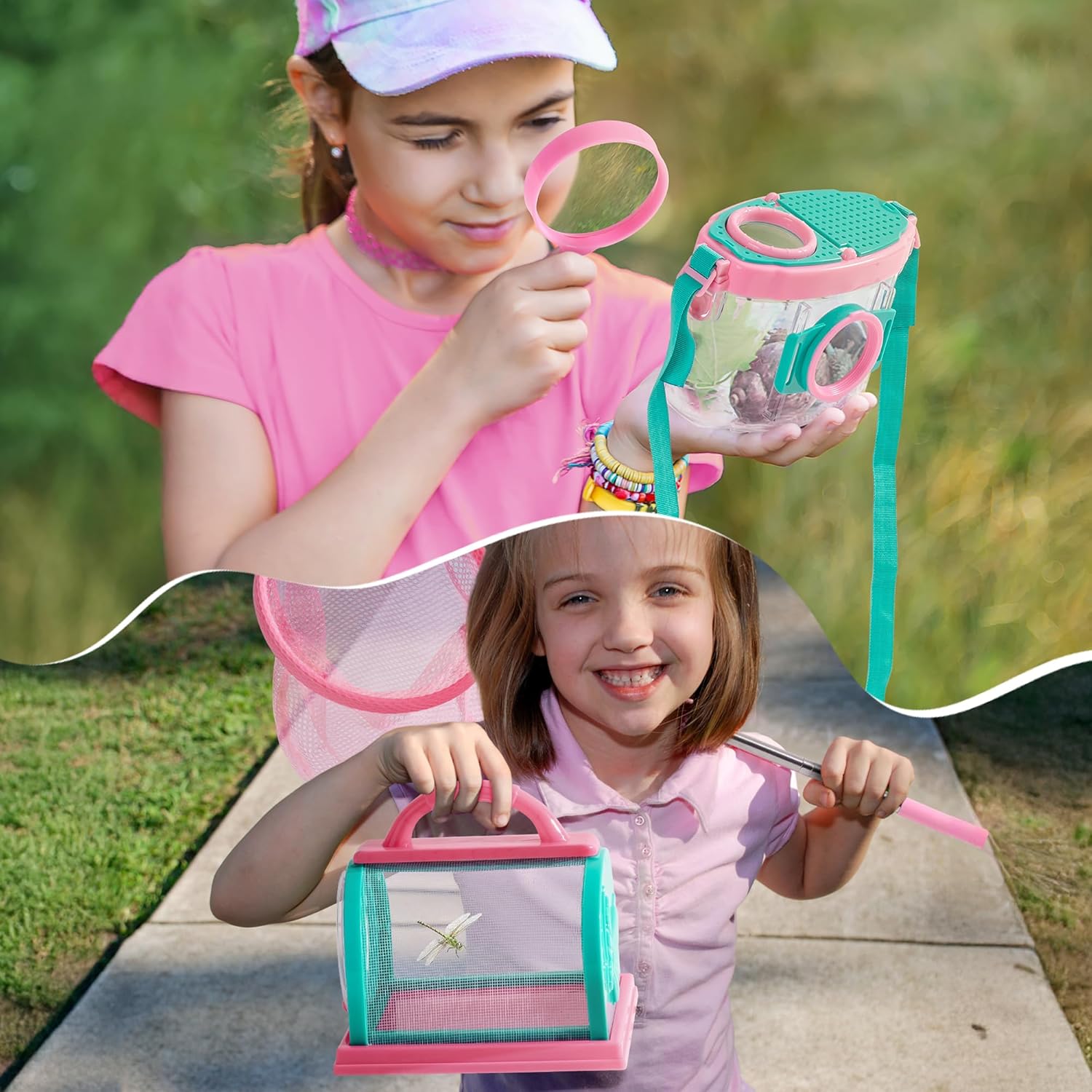 ROBOTIME Bug Catcher Kit for Kids, 12Pcs Explorer Kit, Outdoor Adventure Set with Kids Binoculars, Butterfly Net, Insect Box, Magnifying Glass and Compass Watch for Toddlers 3-12 (Pink) - Image 7