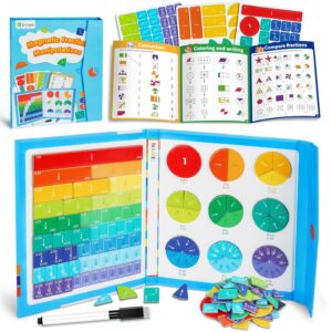 D-FantiX Magnetic Fraction Educational Puzzle, Magnetic Fraction Tiles & Fraction Circles Set, Math Manipulatives for Elementary School, Montessori Fraction Manipulatives Learning Toys for Kids