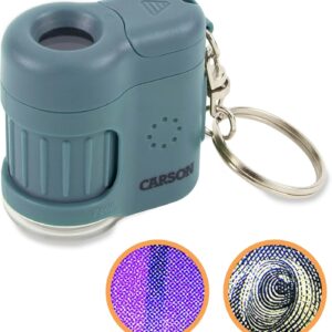 Carson MicroMini 20x Pocket Microscope for Adults, UV and LED Flashlight, Blue (MM-280B)