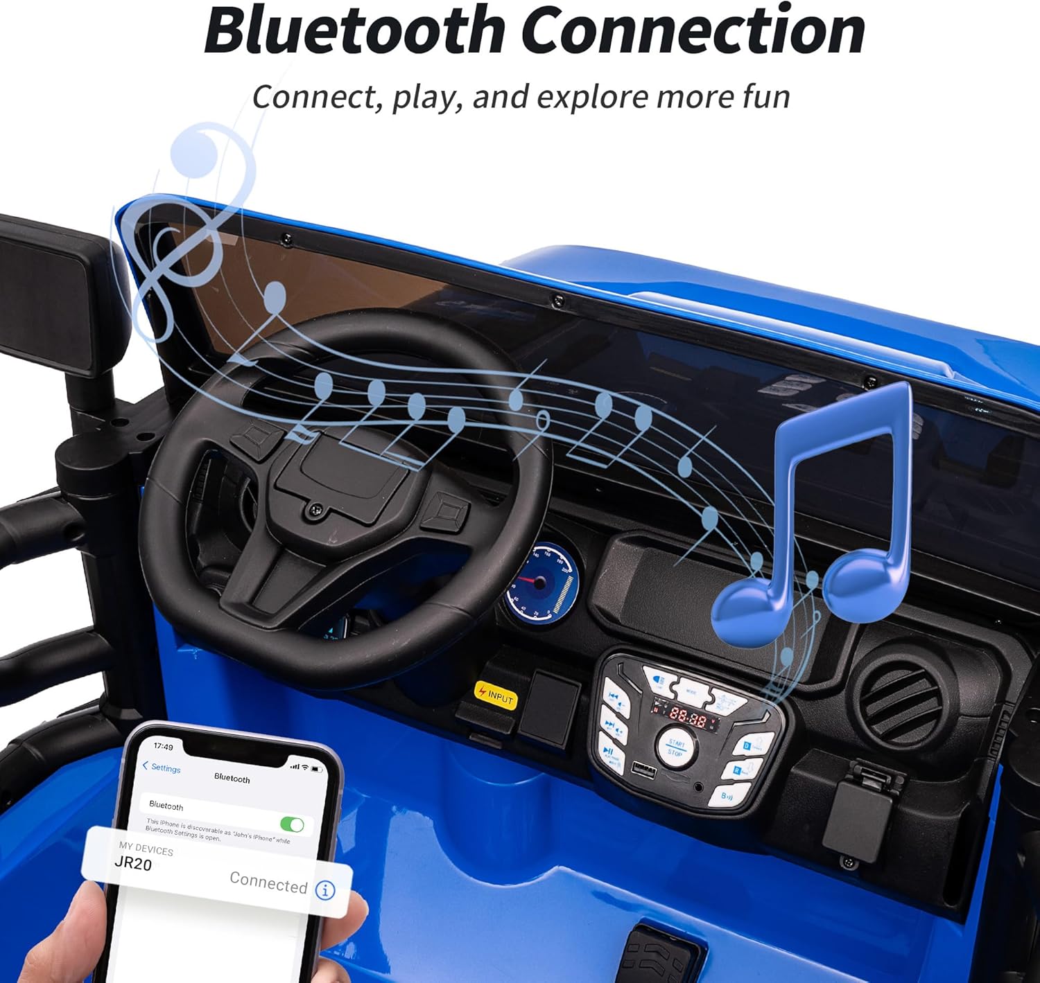 Hikiddo 2 Seater Ride on Car Truck, 12V Kids Electric Ride on Toy for Big Kids Age 3-8 w/Remote Control- Blue - Image 7