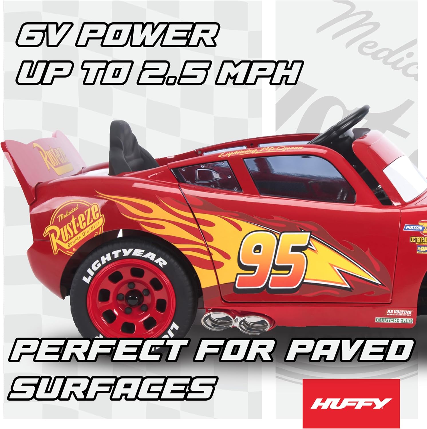 Huffy Lightning McQueen 6V Ride-On Toy Car with Headlights & Engine Sounds, Foot Pedal Drive, Up to 2.5 MPH, Ages 3–7 - Image 4