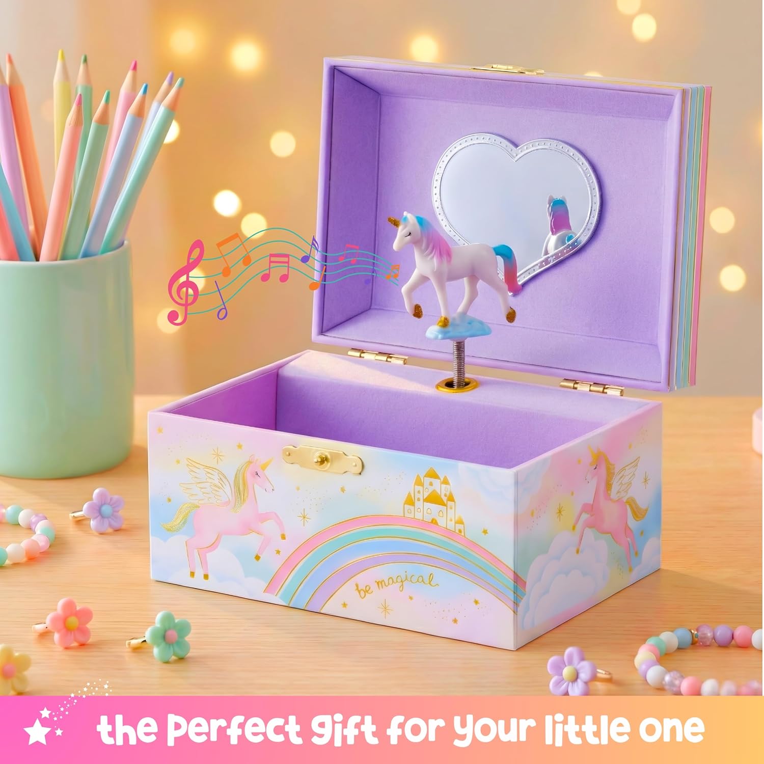Giggle & Honey® Musical Unicorn Jewelry Box for Girls | Music Boxes for Little Girls | Toddler Jewelry Box for 4 Year Old Kids | Toys for Toddlers | Birthday Gifts for Kids 5, 6, 7, 8, 9 Years - Image 2