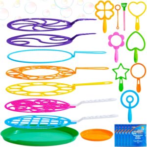 JOYIN Big Bubble Wands Set Bulk for Kids Summer Outdoor Toy Game Activity Party Favors, 18 Pcs Giant Bubble Maker with Tray, 12″ Large, 6 Pcs Solution Suitable for All Age People