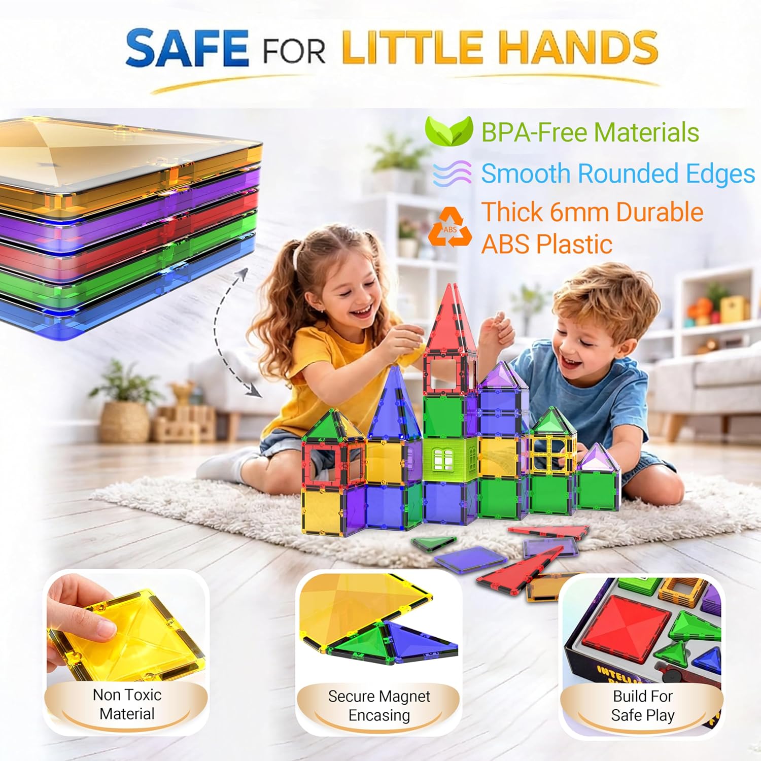 Magnetic Tiles Building Blocks Toy - STEM Educational Magnet Set for Kids, Creativity Preschool Learning Sensory Montessori Toddler Toys for Boys & Girls 3+ Years Old - 57PC - Image 3