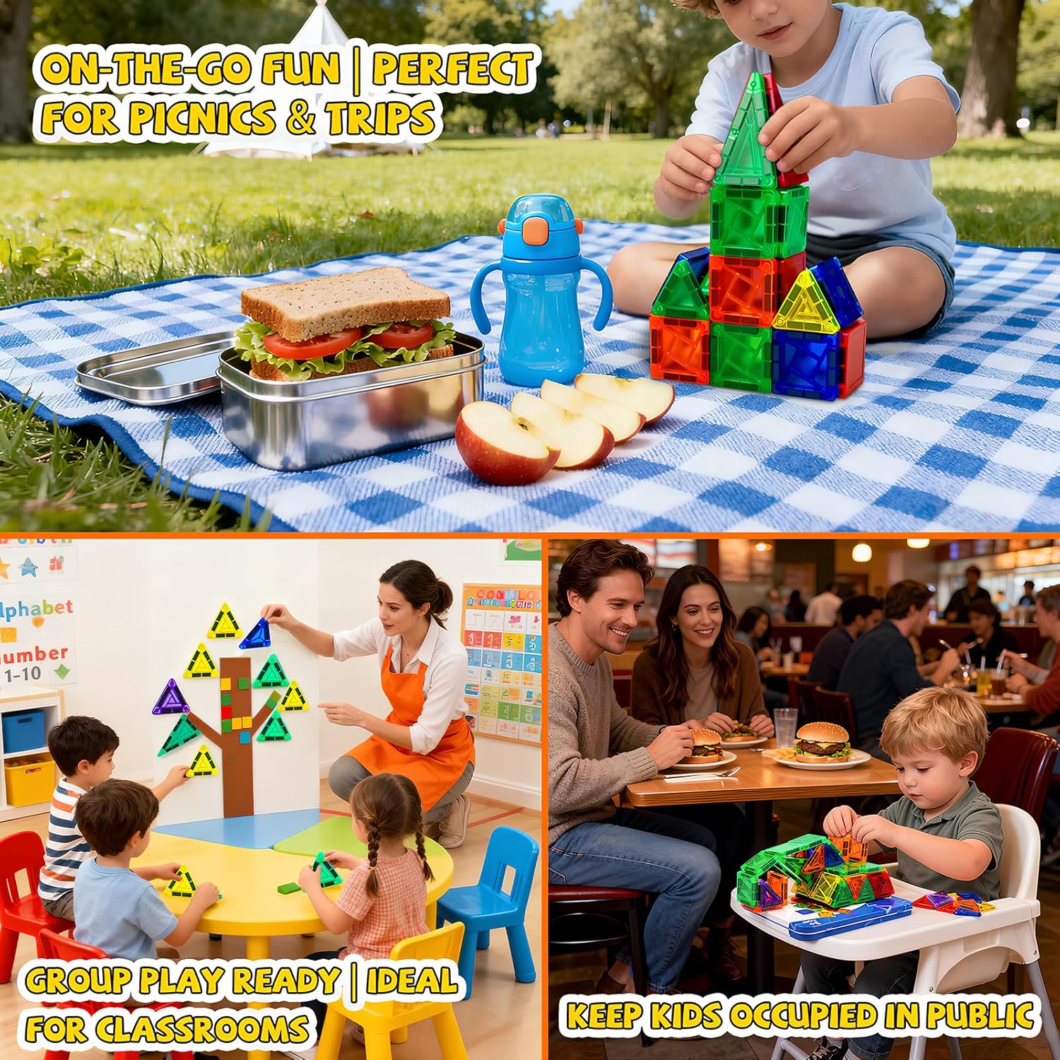 Mini Magnetic Tiles,42PCS Magnetic Building Blocks with Metal Storage Box,STEM Toys for Kids Ages 3+,Sensory Toys for Kids with Autism - Image 7