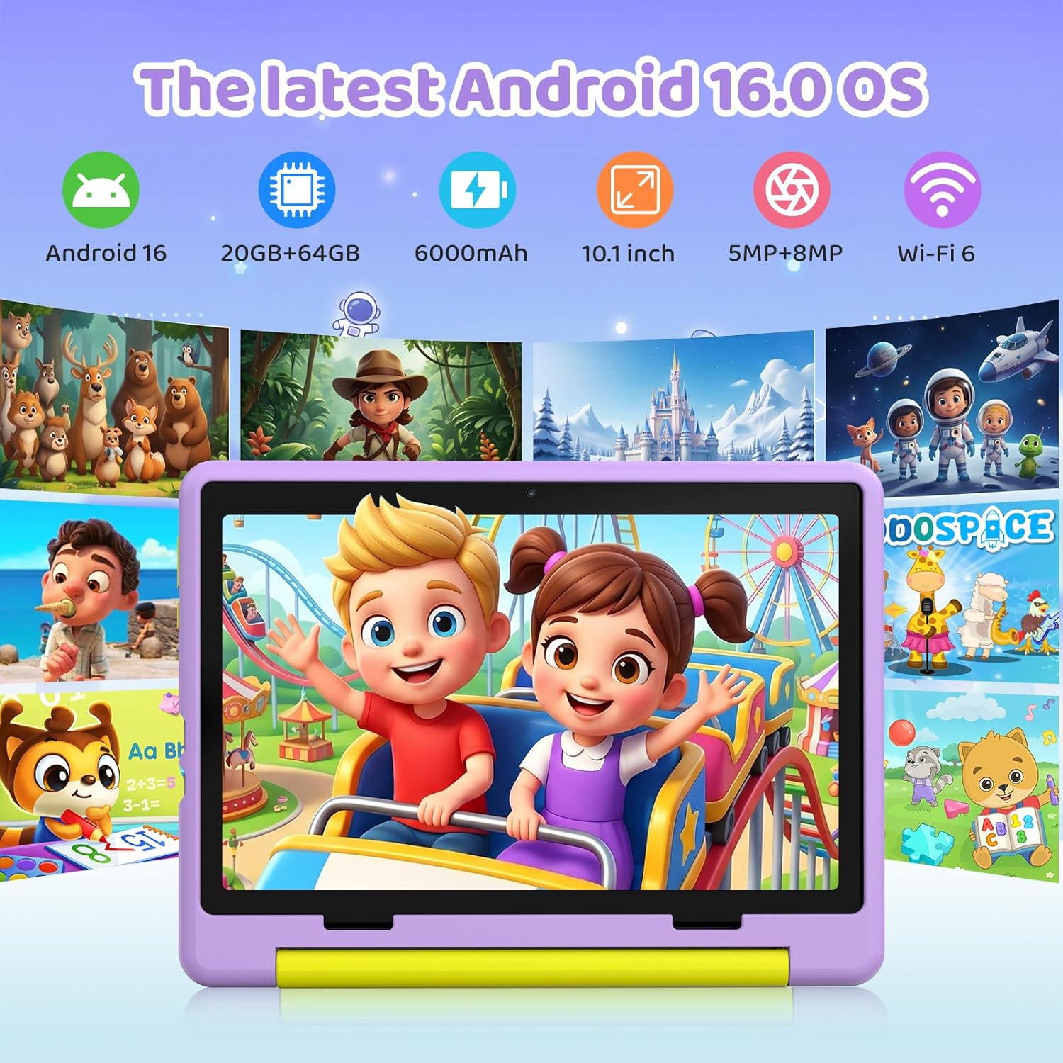 Urao Kids Tablet, Android 16 Tablet for Kids 10 inch with Case, 20GB RAM 64GB ROM 1TB TF Card Expandable for Toddler Children, Parental Control, Dual Camera, WiFi,Gift - Image 4