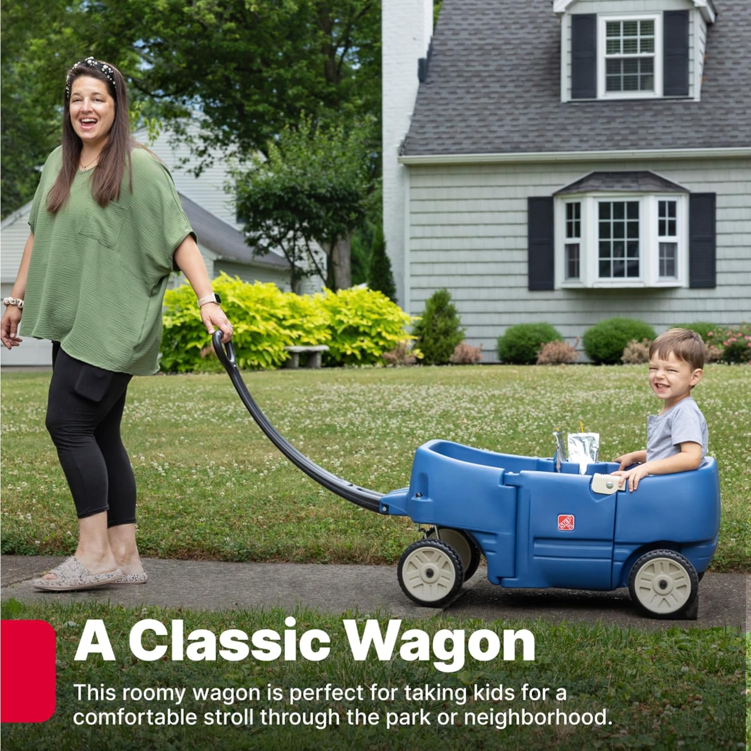 Step2 Wagon for Two Plus, Kids Ride On Toy, Stroller Substitute, Includes Seat Belts, Made of Durable Plastic, Max Weight 75 lbs., For Toddlers 1.5-5 Years Old, Denim Blue - Image 2
