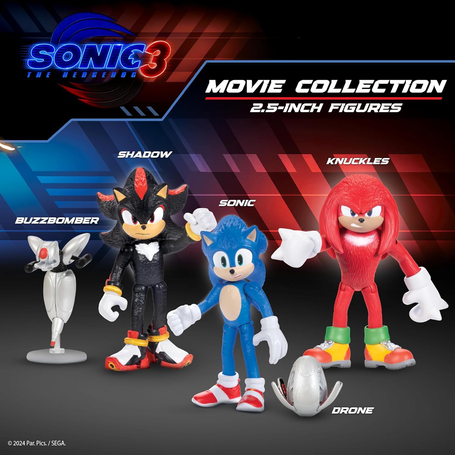 Sonic 3 Movie Action Figures 2.5-Inch Movie Collector Toy Figure Multi-Pack Includes Sonic Knuckles Shadow Buzz Bomber & Drone- Officially Licensed Toys - Image 2