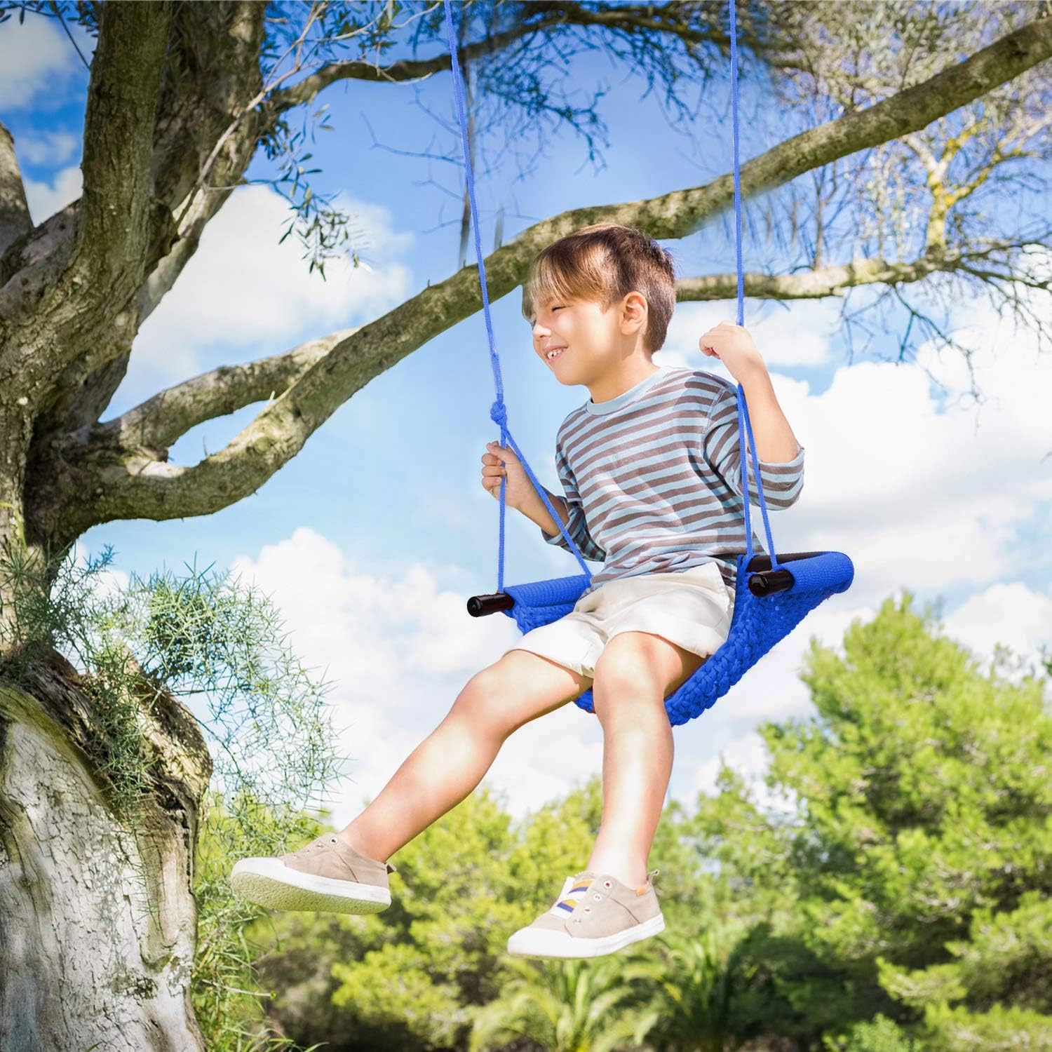 Swing Seat for Kids Heavy Duty Rope Play Secure Children Swing Set,Perfect for Indoor,Outdoor,Playground,Home,Tree,with Snap Hooks and Swing Straps,440 lbs Capacity,Blue - Image 6