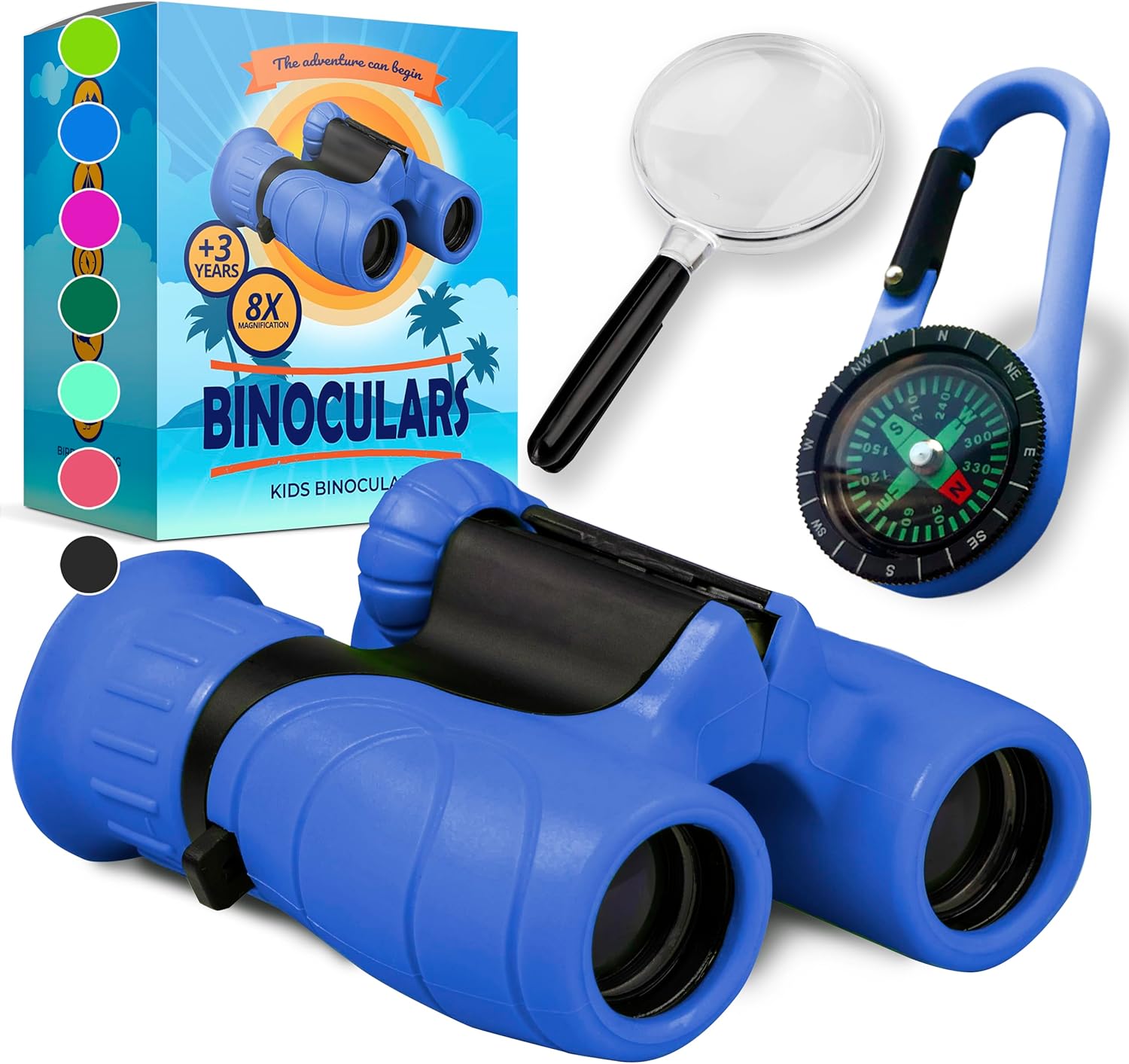 Binoculars for Kids – Perfect Toy for Little Boys and Girls – Extensive Set Incl. Magnifying Glass & Compass – Powerful Magnification 8X21 – 3 to 12 Year Old Kids for Toddler