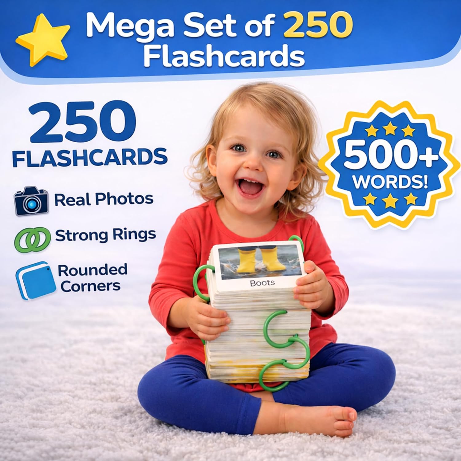 Flash Cards for Toddlers 1–3 with Rings,250 Double-Sided Cards,500 Words–1 Year Old Girl & Boy Gifts – Toddler Flash Cards–Learning & Educational Toys for 1+ Year Old, Montessori Toys for 2 Year Olds - Image 2