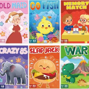 Kids Card Games, Go Fish,Old Maid,Crazy 8s,Memory Match,Slap Jack,War, Cards Game for Kids 4-8, Fun Game for Family Game Night Party Table Games, Easter Basket Stocking Stuffers Gifts, 6 Decks