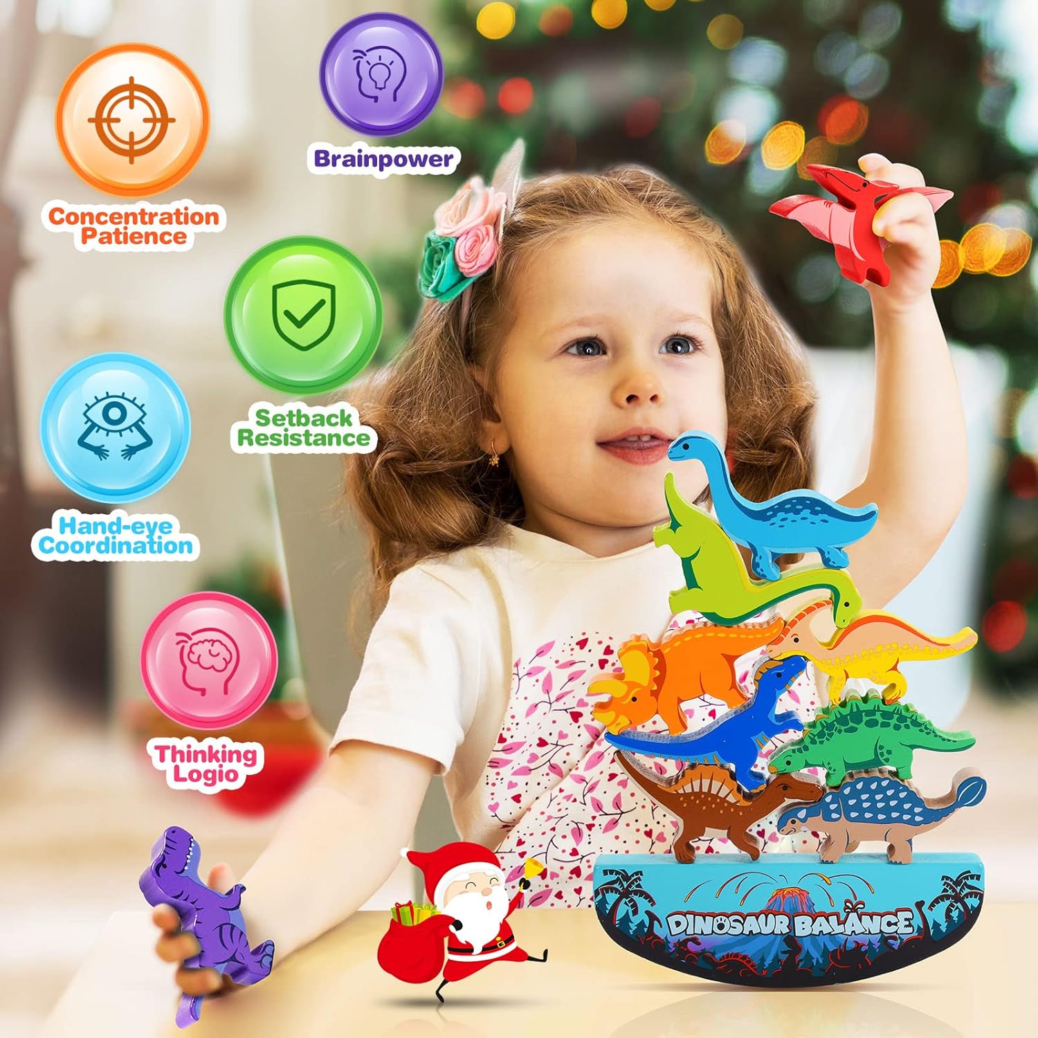 IPOURUP Dinosaur Toys for Kids 3-5: Wooden Stacking Montessori Toys for 3 4 5 6 7 8 Year Old Boys Girls Birthday Gifts for Kid Ages 4-8 Balance Competition Game for Family Stocking Stuffers - Image 2