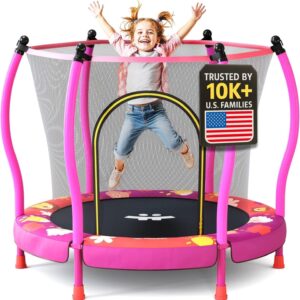 Happin® 55’’ Trampoline for Kids with Safety Enclosure, Indoor & Outdoor Toddler Trampoline, Ultra Safe Design with Multi Activity Accessories, Perfect Toddler Gift for Boys & Girls Ages 1–8