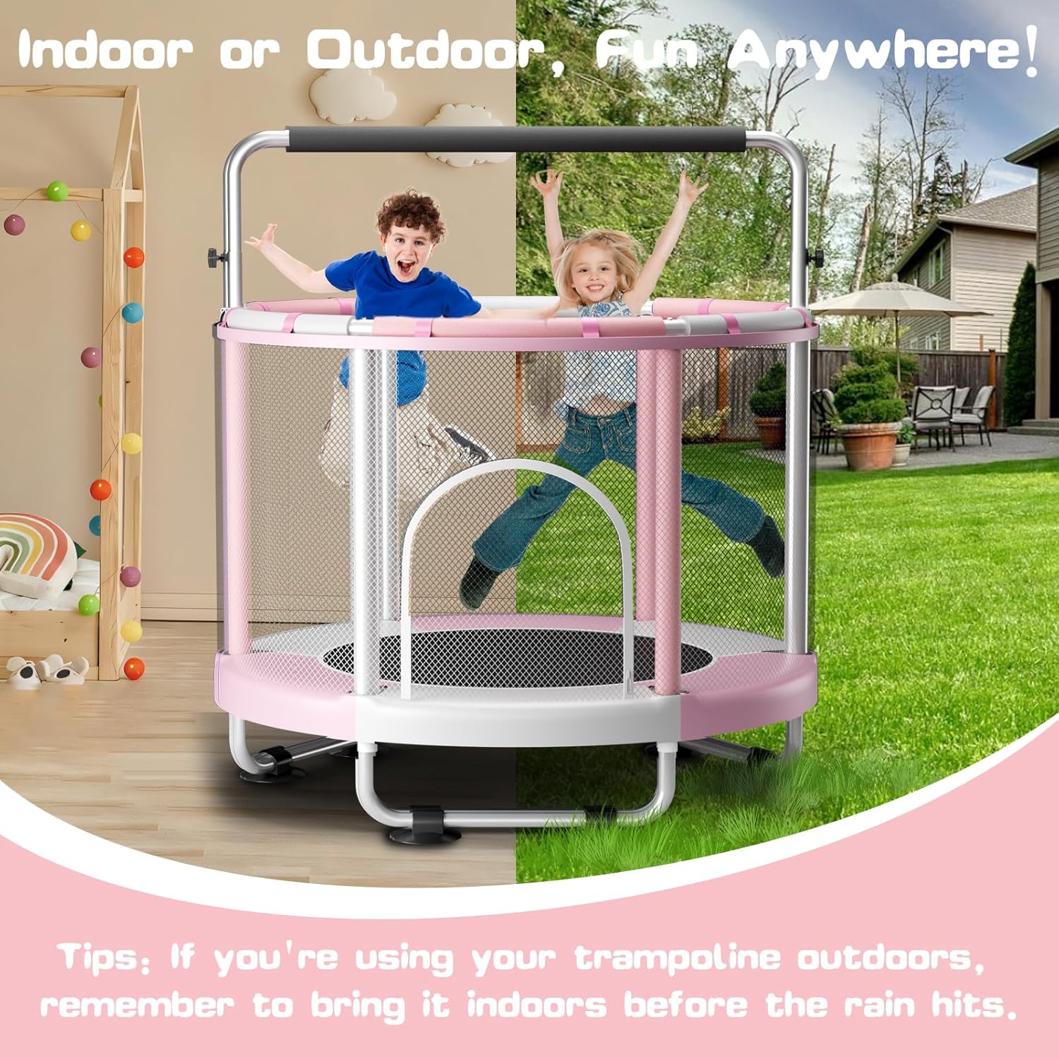 ZCMHAXJ 55" Trampoline for Kids with Enclosure, 440lbs Capacity Indoor & Outdoor Toddler Trampoline with Adjustable Gymnastics Bar & Toys, for Boys & Girls - Image 5